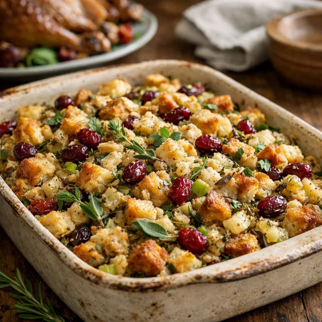 Savory Herb Turkey Stuffing with Cranberries