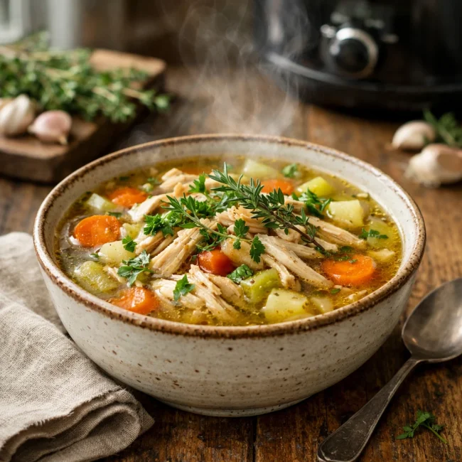 Savory Herbal Slow Cooker Chicken Soup