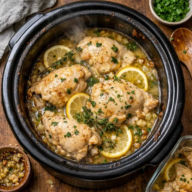 Savory Lemon Herb Crockpot Chicken