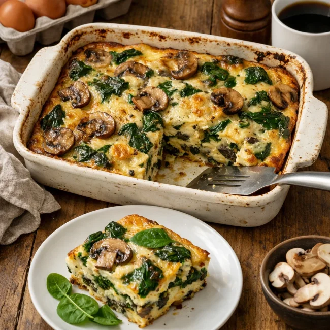 Savory Mushroom & Spinach Breakfast Casserole