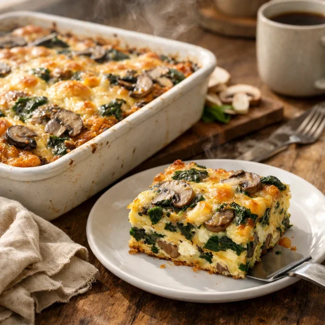 Savory Mushroom and Spinach Breakfast Casserole