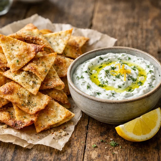 Savory Pita Chips with Herb Dip