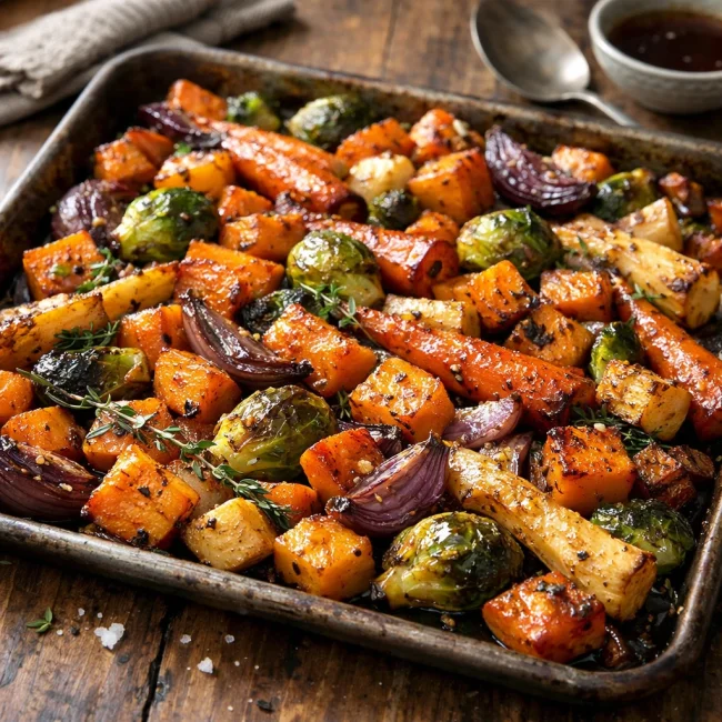 Savory Roasted Autumn Veggies with Maple Glaze