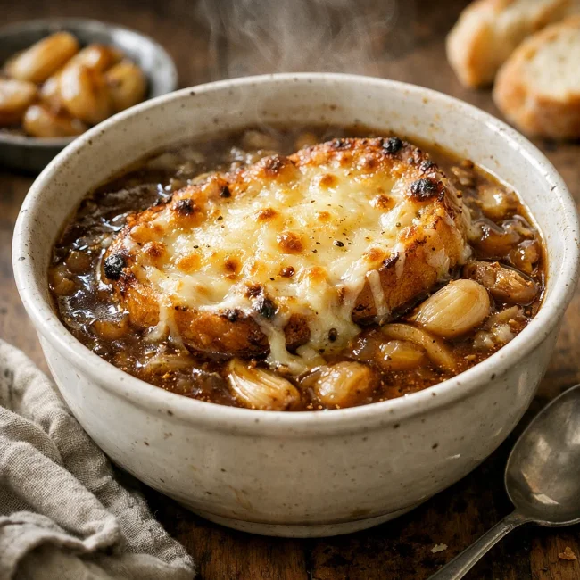 Savory Roasted Garlic French Onion Soup