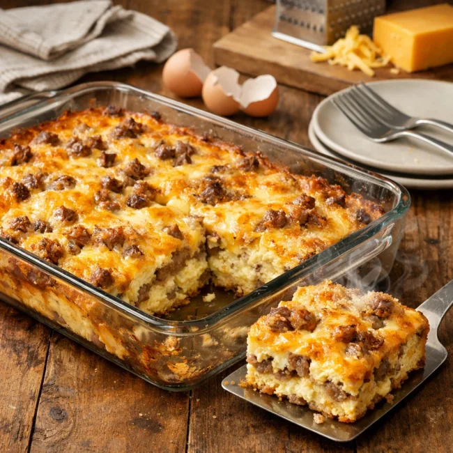 Savory Sausage Egg and Cheese Casserole