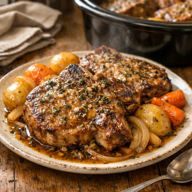 Savory Slow Cooker Garlic Herb Pork Chops