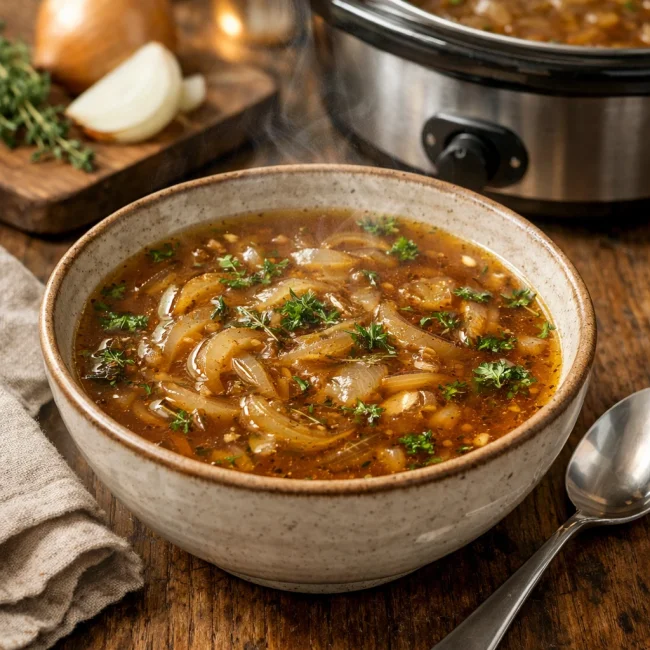 Savory Slow Cooker Onion & Herb Soup