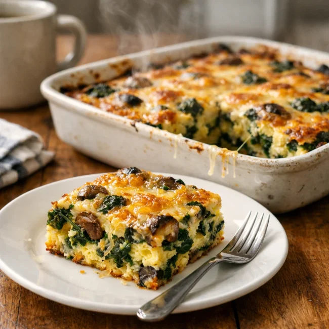 Savory Spinach & Mushroom Breakfast Casserole