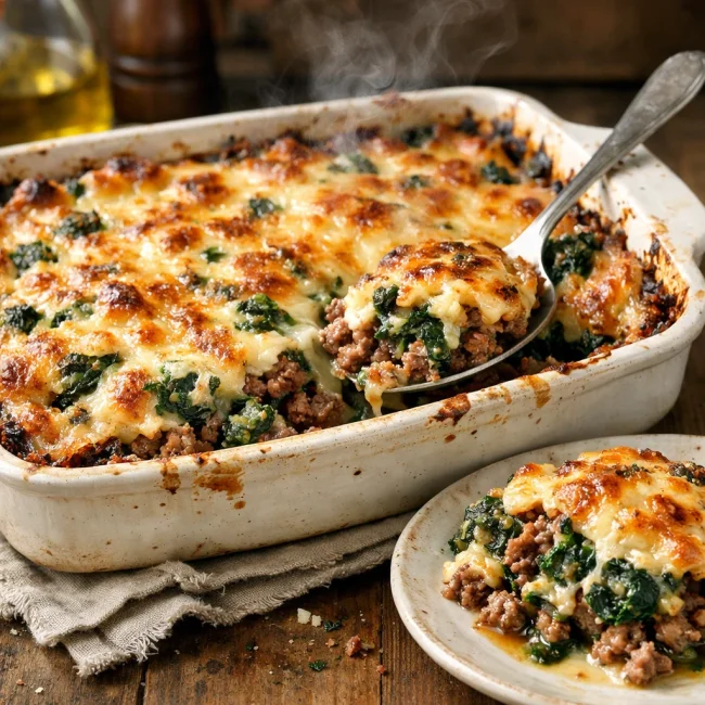 Savory Spinach and Beef Casserole