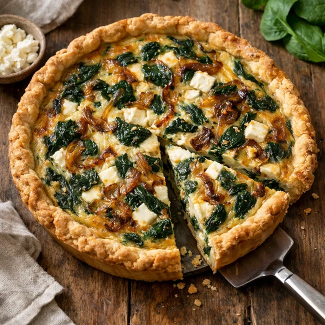 Savory Spinach and Feta Quiche with Caramelized Onions