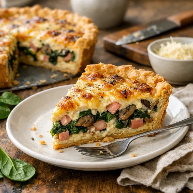 Savory Spinach and Mushroom Ham Quiche
