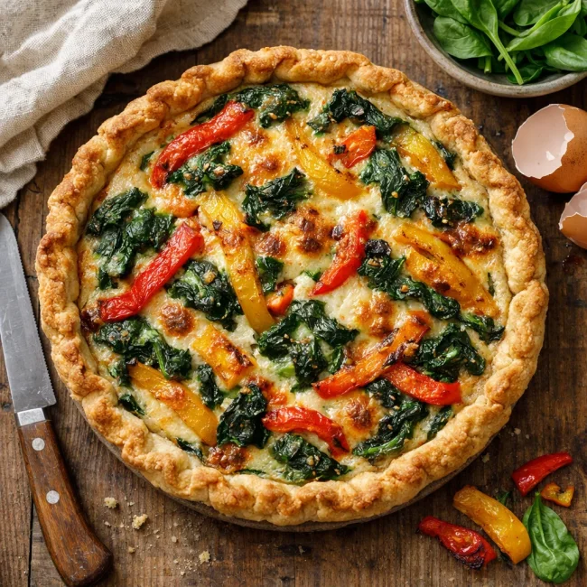 Savory Spinach and Roasted Pepper Quiche