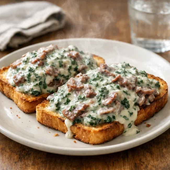 Savory Spinach Creamed Beef on Toast
