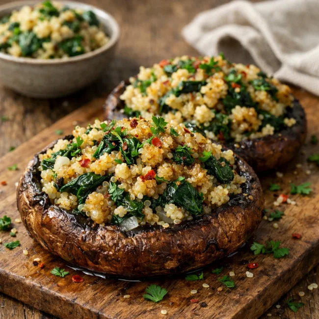Savory Stuffed Portobello Mushrooms with Quinoa and Spinach
