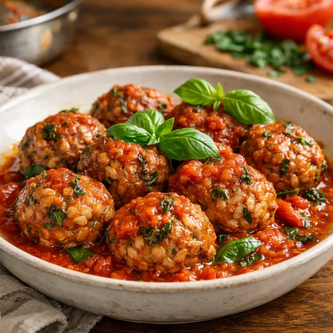 Savory Tomato Basil Pork Meatballs