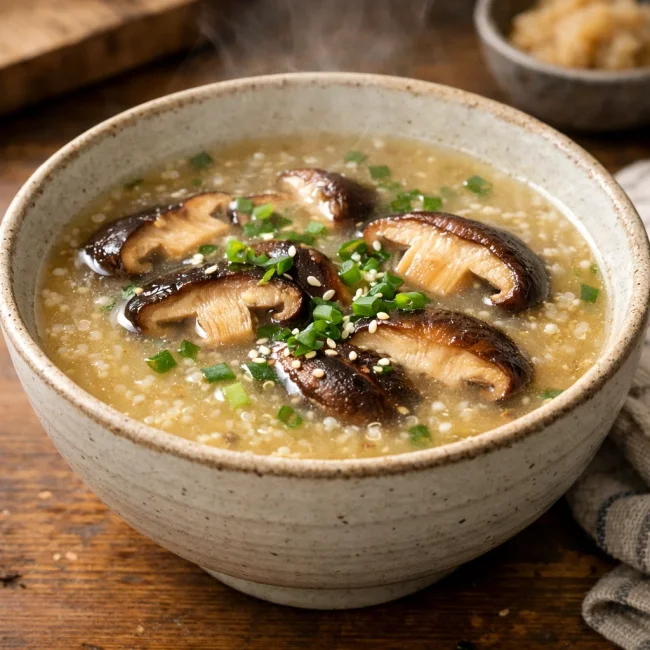 Savory White Miso Soup with Quinoa and Shiitake