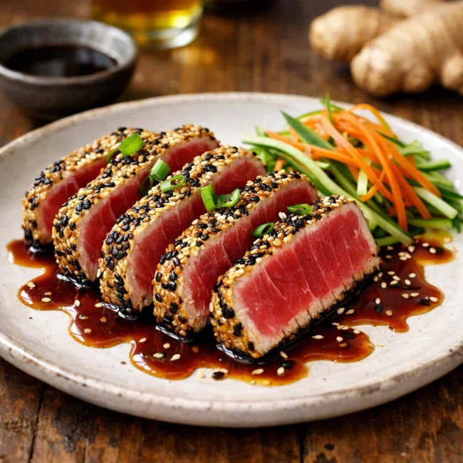Sesame Crusted Seared Tuna with Ginger Soy Glaze