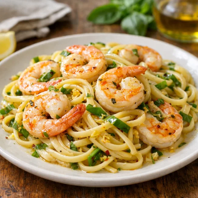 Shrimp Scampi with Lemon Basil Pasta