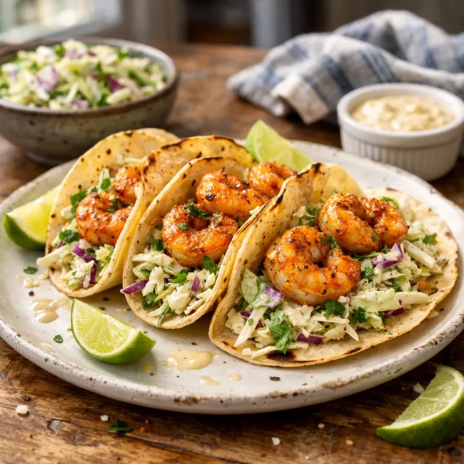 Shrimp Tacos with Lime Slaw