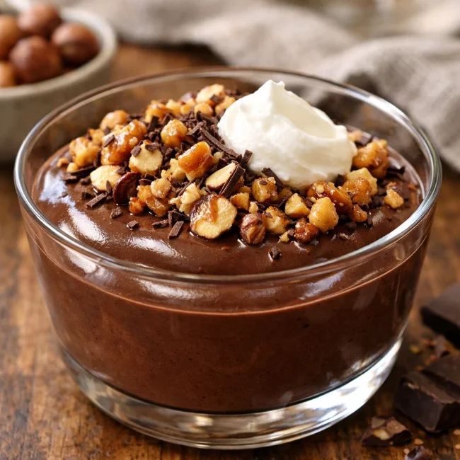 Silken Chocolate Mousse with Hazelnut Crunch