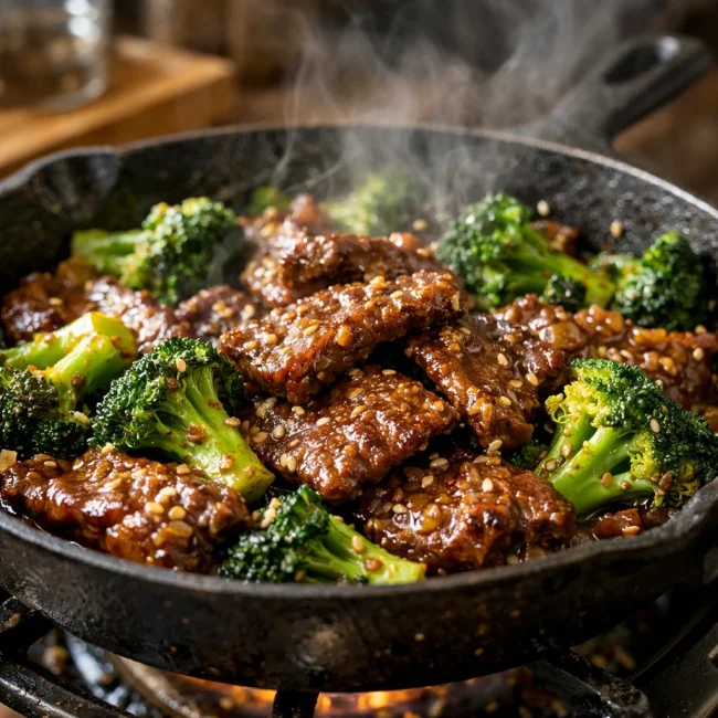 Sizzling Beef and Broccoli with Ginger Sesame Glaze