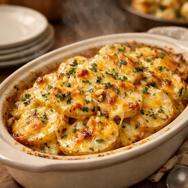 Slow Cooker Garlic Herb Cheesy Potatoes