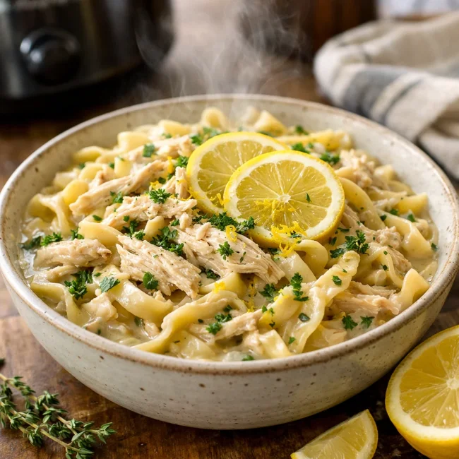 Slow Cooker Lemon Herb Chicken and Noodles