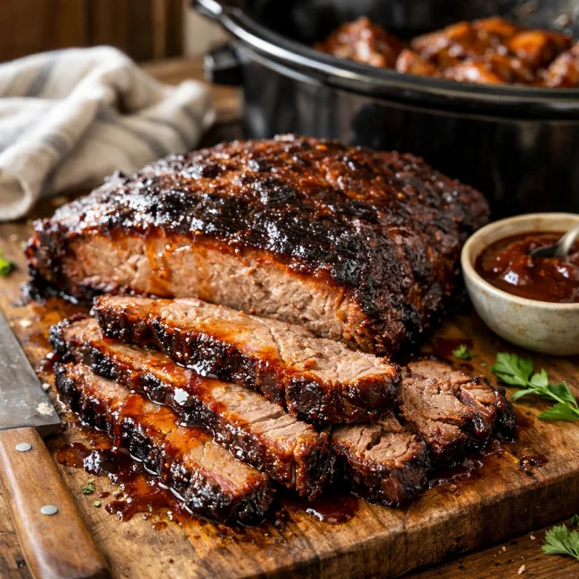 Slow Cooker Smoky Maple BBQ Beef Brisket