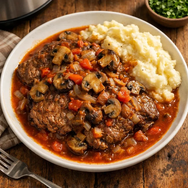 Slow Cooker Swiss Steak with Mushrooms