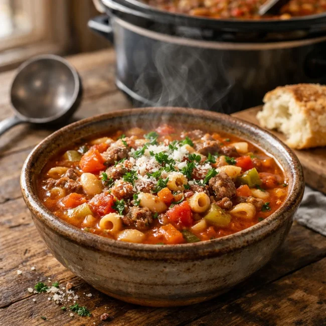 Slow Cooker Tuscan Pasta Fagioli Soup