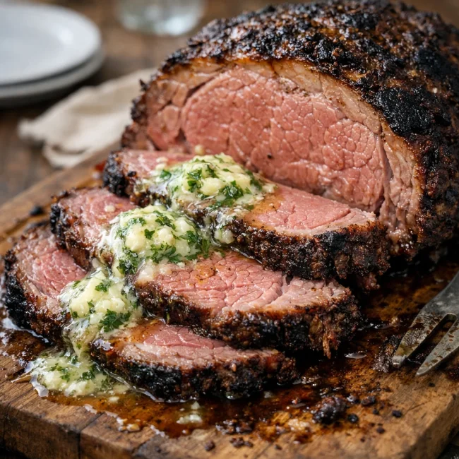 Smoked Prime Rib with Herb Butter
