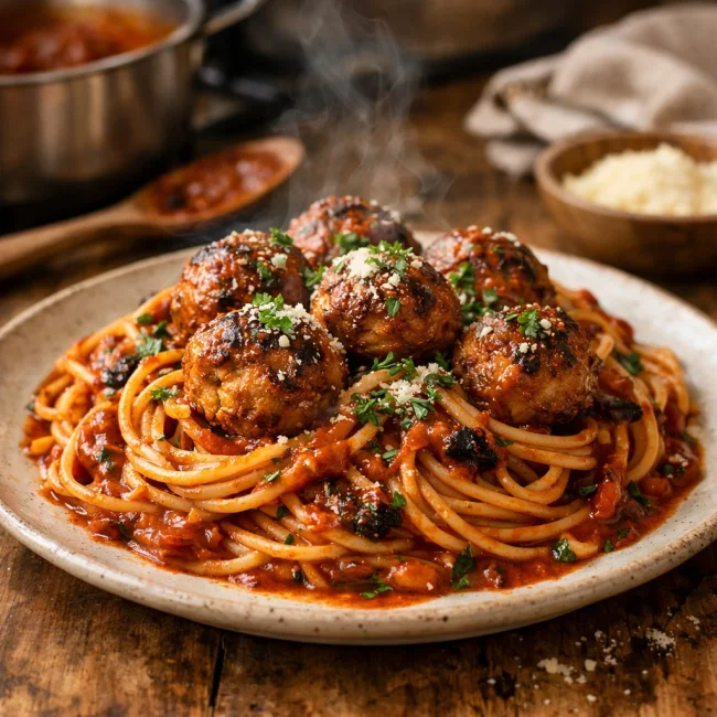Smoky Chipotle Spaghetti and Turkey Meatballs