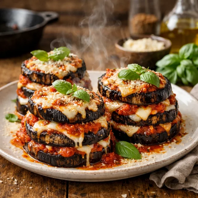 Smoky Eggplant Parmesan Stacks