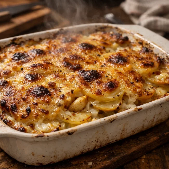 Smoky Garlic Au Gratin Potatoes
