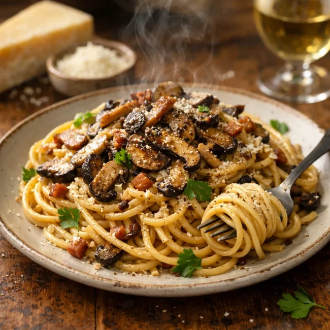 Smoky Mushroom Spaghetti Carbonara
