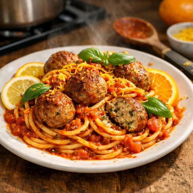 Spaghetti and Meatballs with a Zesty Citrus Twist