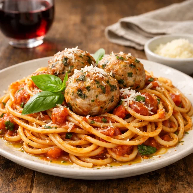 Spaghetti with Herb-Infused Turkey Meatballs