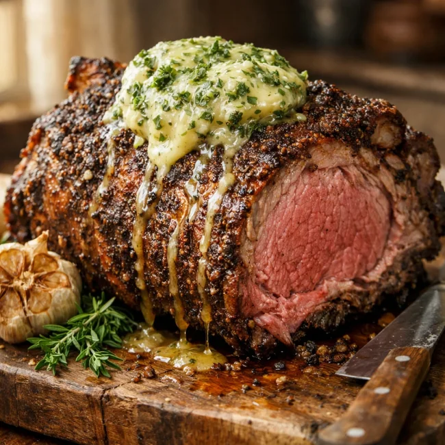 Spice-Crusted Rib of Beef with Herb Butter
