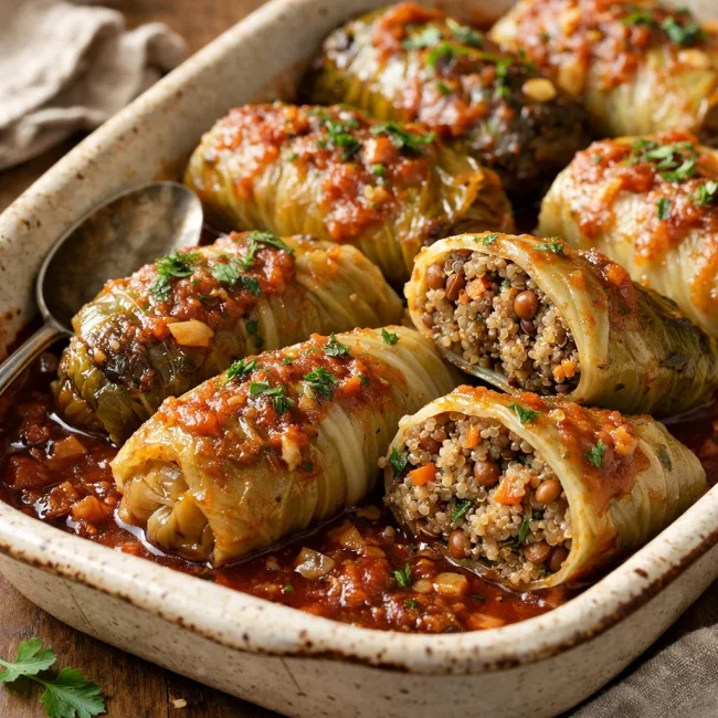 Spiced Cabbage Rolls with Quinoa and Lentils