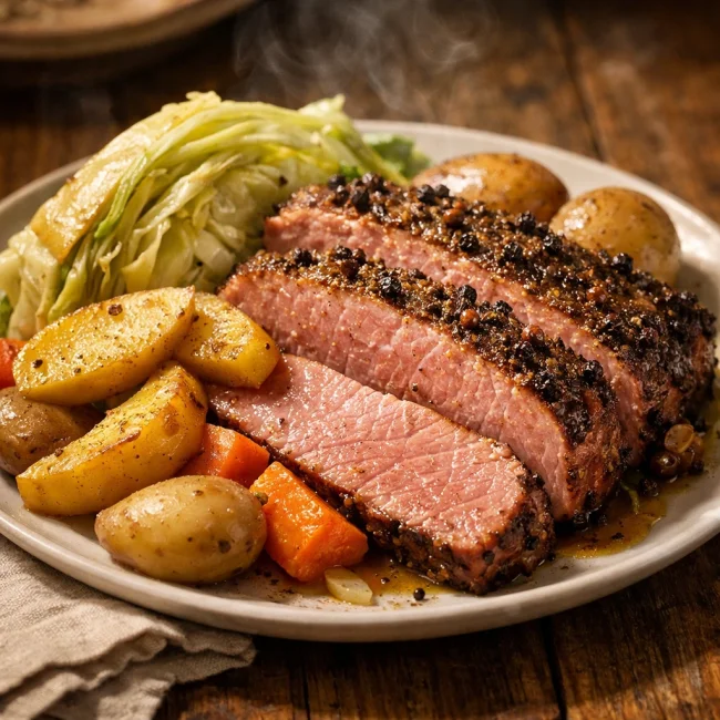 Spiced Corned Beef and Cabbage with Apple