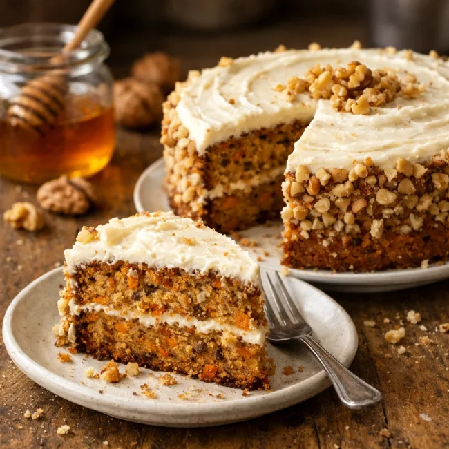 Spiced Honey Carrot Cake with Walnuts