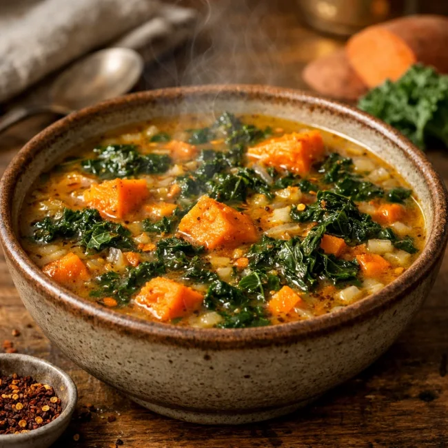 Spiced Kale and Sweet Potato Soup