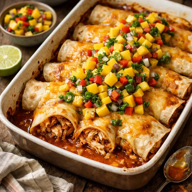Spiced Mango Chicken Enchiladas