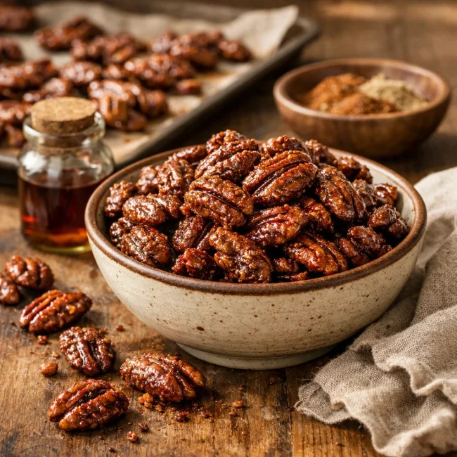 Spiced Maple Candied Pecans