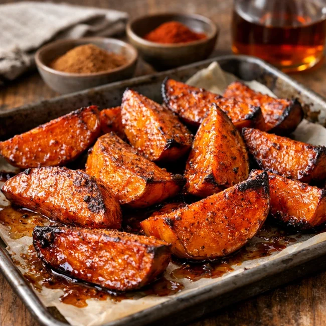 Spiced Maple Oven Roasted Sweet Potatoes