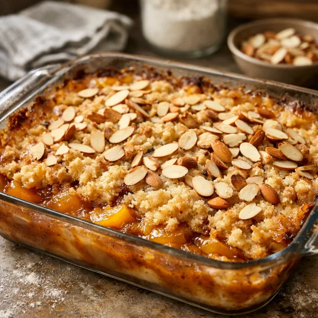 Spiced Peach Almond Dump Cake