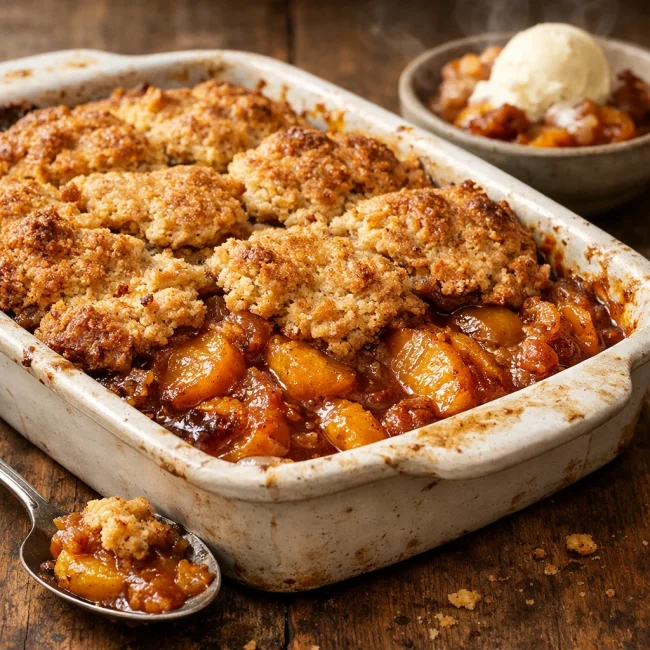 Spiced Peach Cobbler with Ginger Biscuit Crust