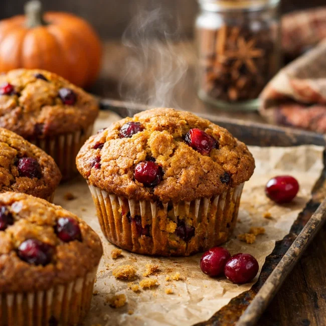 Spiced Pumpkin and Cranberry Muffins