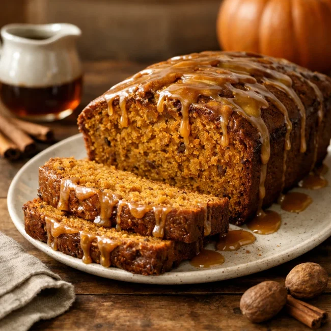Spiced Pumpkin Bread with Maple Drizzle