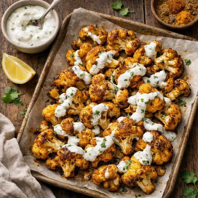 Spiced Roasted Cauliflower with Yogurt Drizzle
